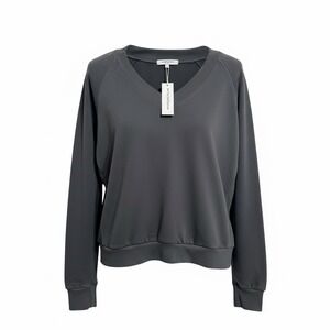 perfectwhitetee Sinead Charcoal Cotton V Neck Sweatshirt Small NEW